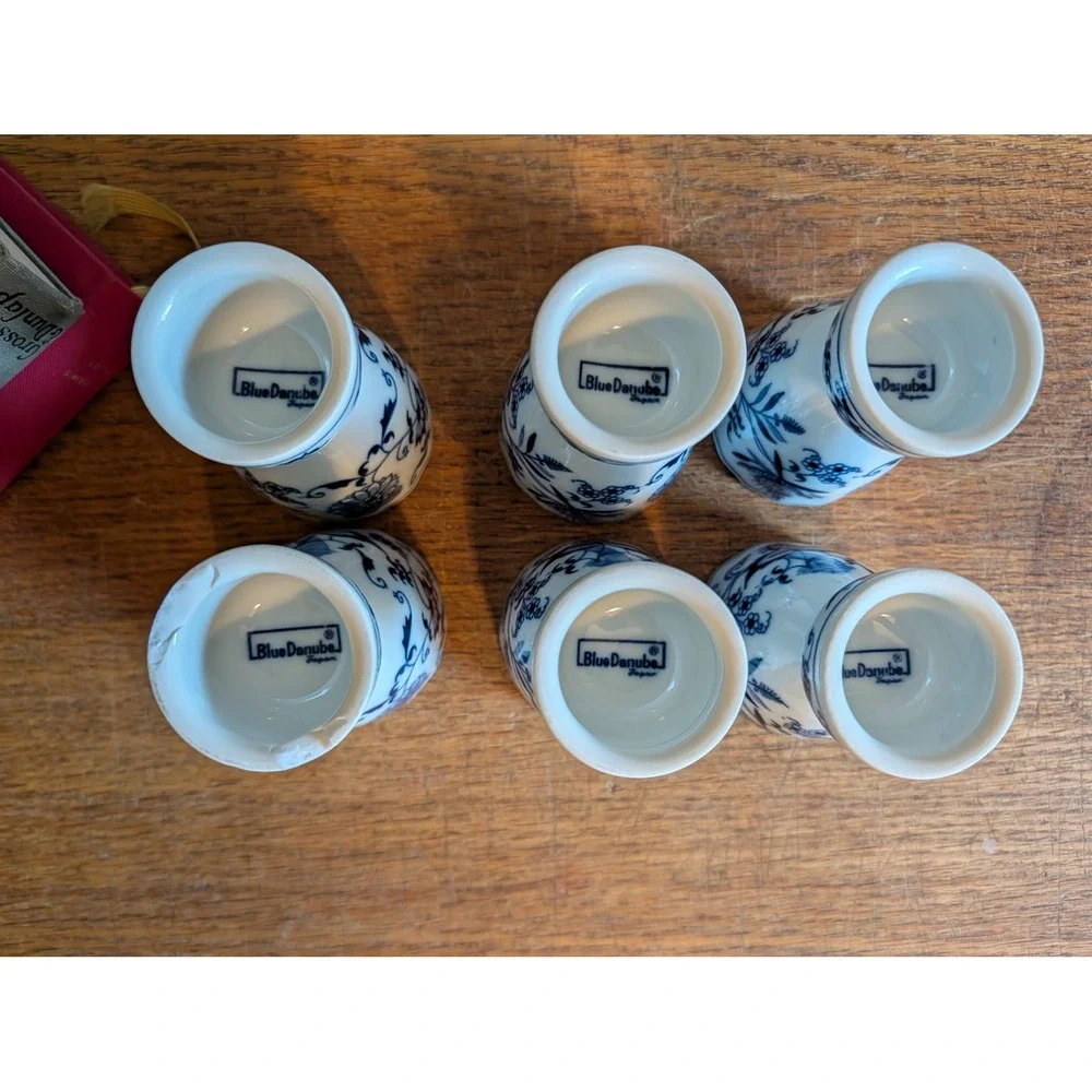Vintage Blue Danube Japan Porcelain Egg Cups Set of 6 Blue Onion Floral Pattern